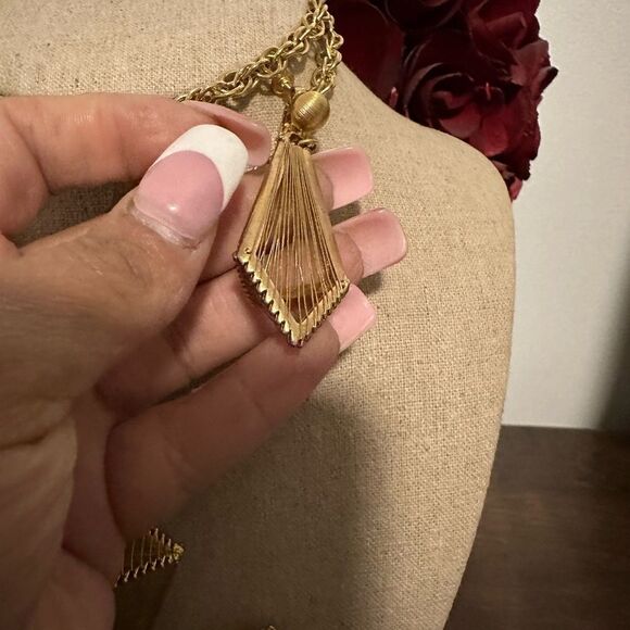 Vtg Hobe Goldtone Wire Wrapped Smoke Topaz Rhinestone Cross Pendant Necklaceset - Picture 4 of 8